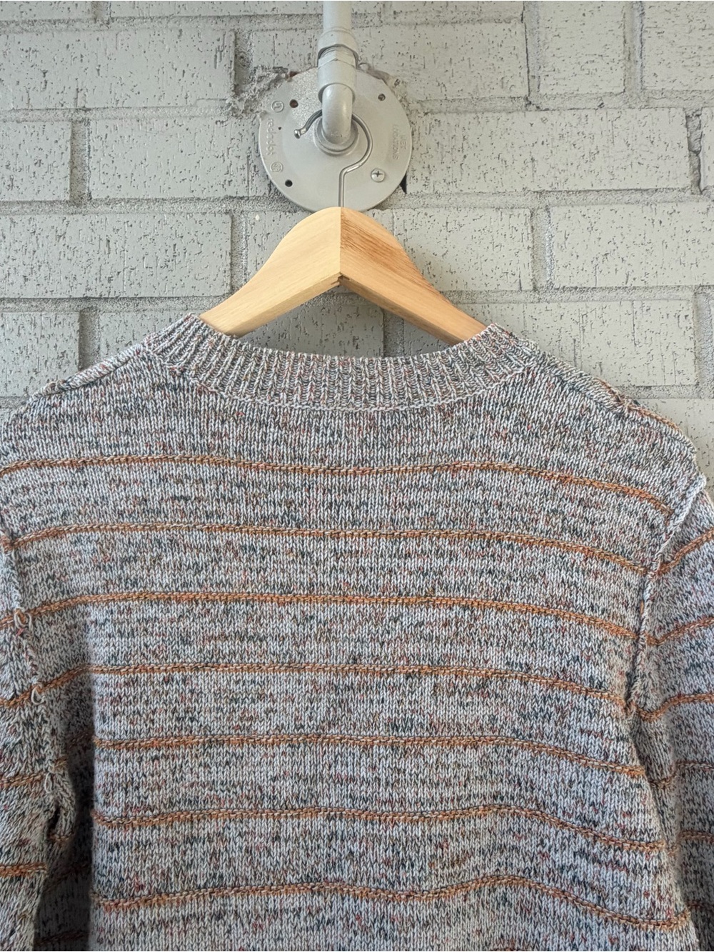 Free People Gray Marled Chevron Knit Crewneck Sweater Women’s Medium - Picture 4 of 13